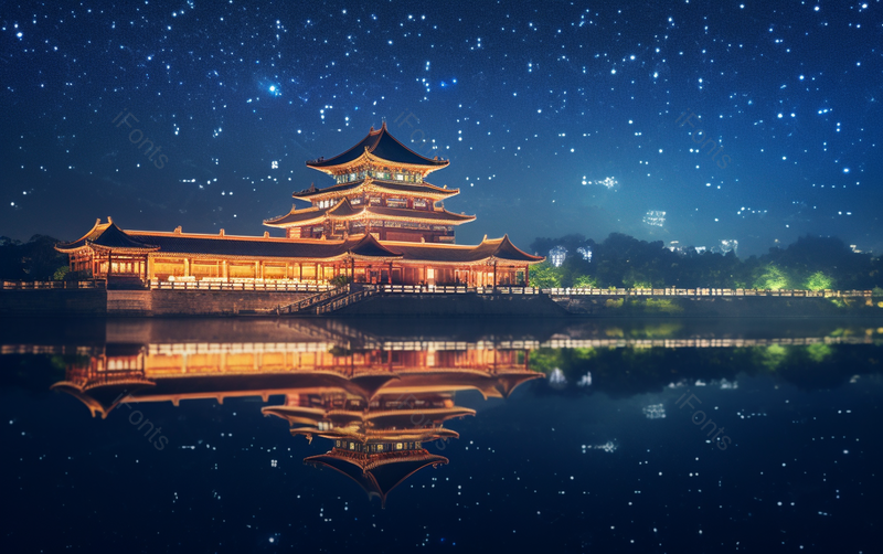美丽的夜晚古代建筑灯光绚丽风景风光,高清,摄影图,摄影图片,图片大全,摄影图免费下载